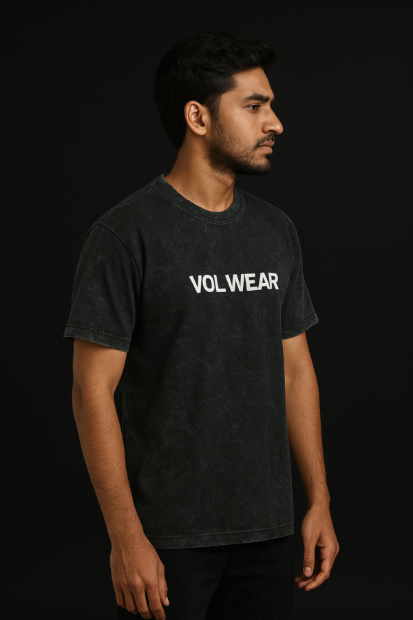 Volwear Men’s Black Acid Wash Oversized T-Shirt | Oversized Half Sleeve  | Casual Streetwear Round Neck Tee - Image 3