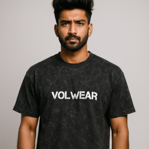 Volwear Men’s Black Acid Wash Oversized T-Shirt | Oversized Half Sleeve  | Casual Streetwear Round Neck Tee