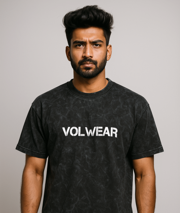 Volwear Men’s Black Acid Wash Oversized T-Shirt | Oversized Half Sleeve  | Casual Streetwear Round Neck Tee