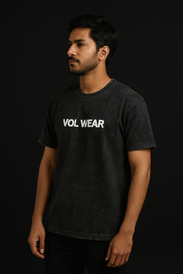 Volwear Men’s Black Acid Wash Oversized T-Shirt | Oversized Half Sleeve  | Casual Streetwear Round Neck Tee - Image 4